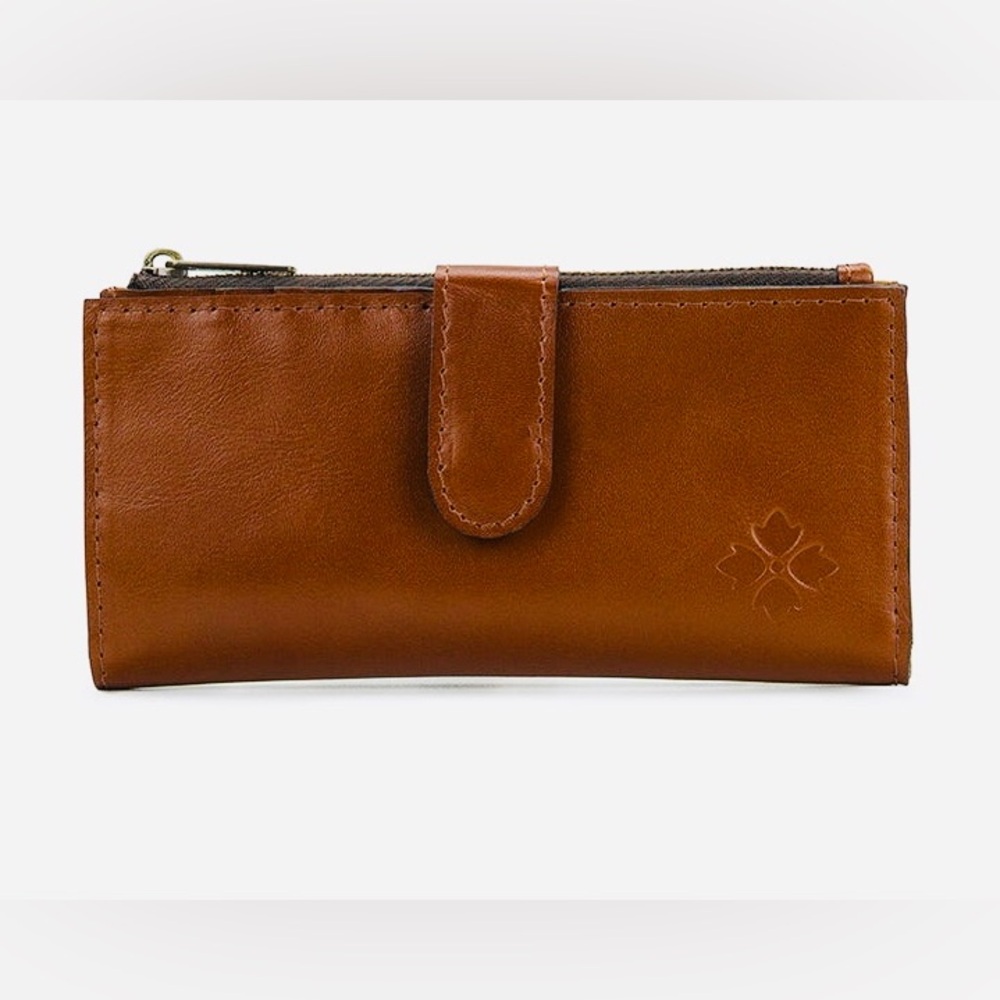 Patricia Nash Nazari Cognac Brown Leather RFID Wallet with Zip and Snap - Picture 6 of 10